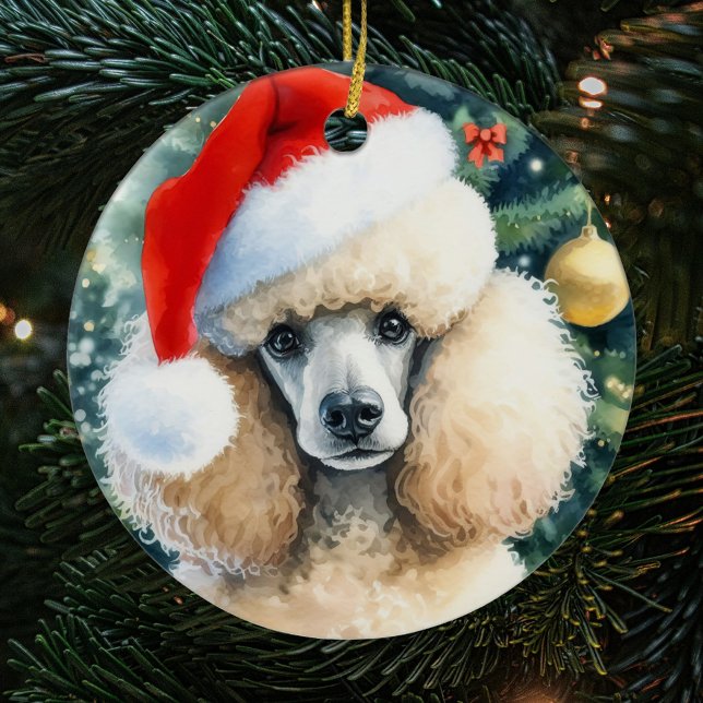 Cream Standard Poodle Watercolor Christmas Ceramic Ornament (Creator Uploaded)