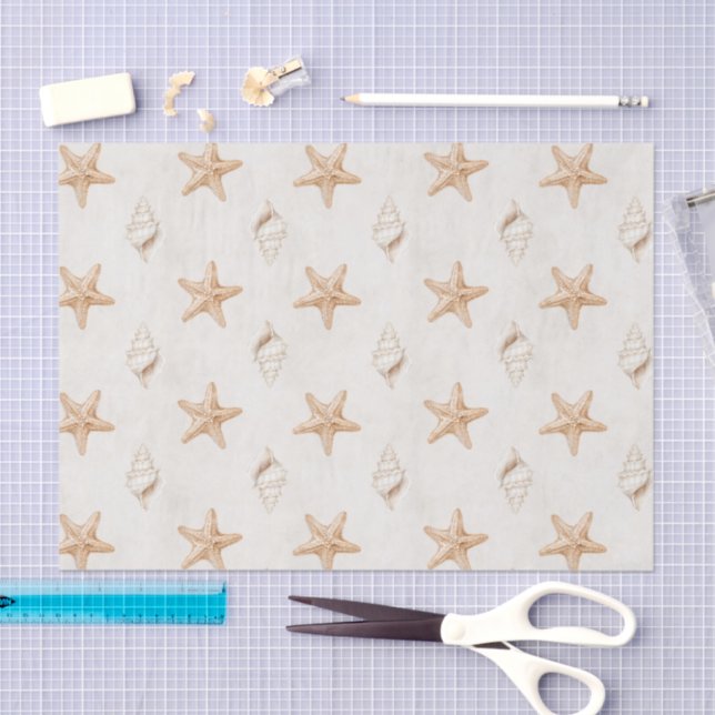 Cream Starfish Shells Beach Wedding Tissue Paper (Craft)