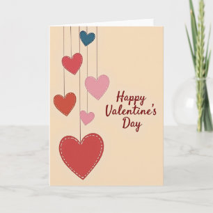 Cream Stitched Hearts Valentine Card