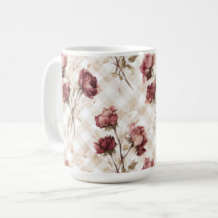 Cream Stripes Red Roses Flowers Coffee Mug