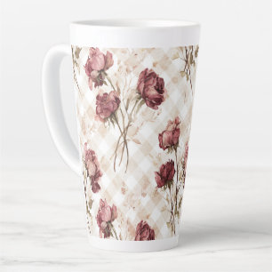 Cream Stripes Red Roses Flowers Latte Mug