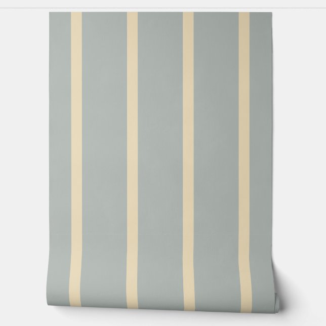 Cream Stripes Vertical Pattern Dusty Blue Wallpaper (Unrolling)