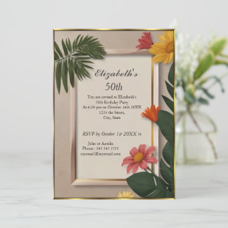 Cream Summertime 50th Birthday Party Invitation