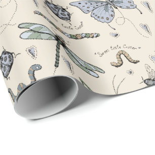 Cream Sweet Little Critter Baby Bugs Insects Kids Wrapping Paper