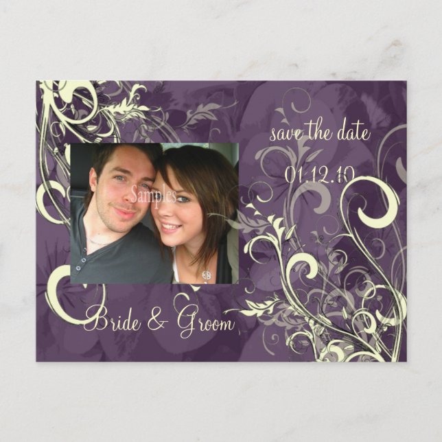 CREAM SWIRLS SAVE THE DATE, Photo Announcement Postcard (Front)