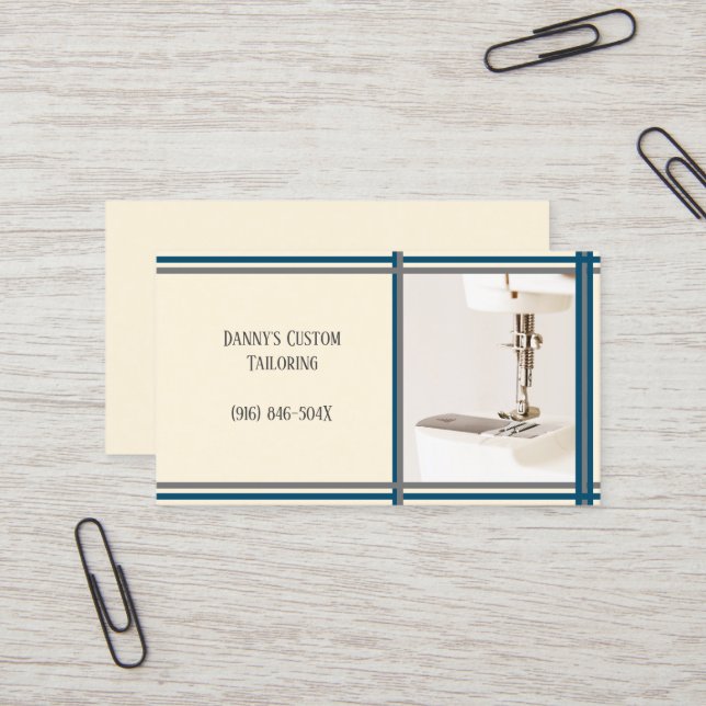 Cream Tailor Sewing Machine  Business Card (Front/Back In Situ)