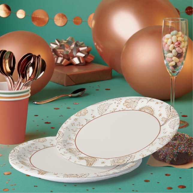 Cream Tan Boho Birthday Paper Plate (Multi)