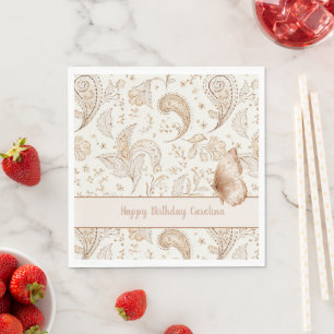Cream Tan Boho Butterfly Birthday Napkin
