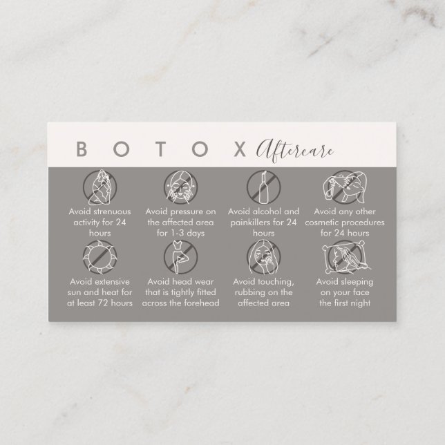 Cream Tan Botox Aftercare Instructions Business Card (Back)