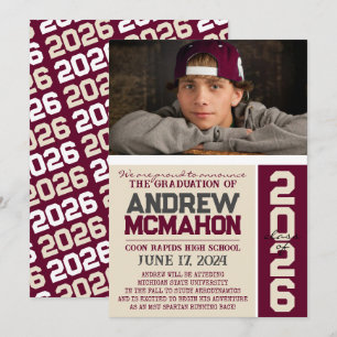 Cream Tan & Burgundy Graduation Photo Announcement