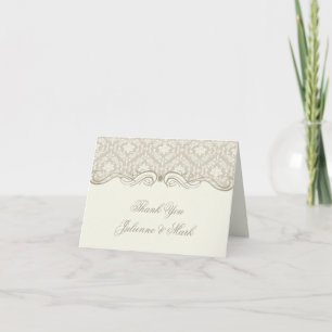 Cream Tan Damask Swirls Thank You Card