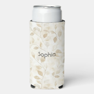 Cream Tan Leaves Seltzer Can Cooler