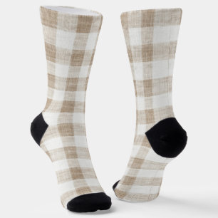 Cream Tan Plaid Stripes Socks