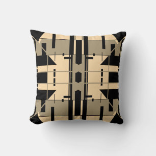 Cream Taupe Black Bold Shapes Geometric Abstract Cushion