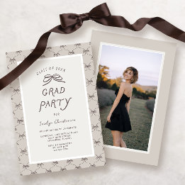 Cream Taupe Coquette Bow Grad Party Invitation
