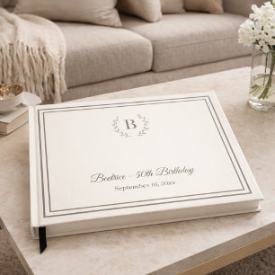 Cream taupe Monogrammed luxury Birthday Guest Book