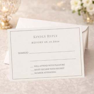 Cream taupe pinstriped wedding response RSVP Card