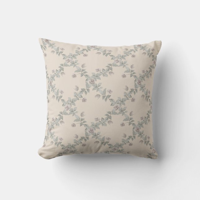 Cream Taupe Rose Sage Trellis Pattern Cushion (Front)