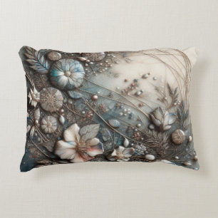 Cream Teal 3D Sculptural Botanical Floral  Decorative Cushion