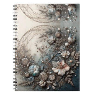 Cream Teal 3D Sculptural Botanical Floral Notebook