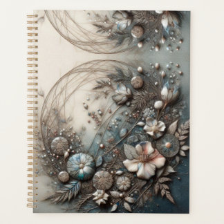 Cream Teal 3D Sculptural Botanical Floral Planner