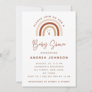 Cream & Terracotta Boho Rainbow Moon Baby Shower I Invitation