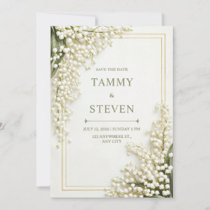 Cream Textured Lily Valley Gold Frame Wedding Invitation