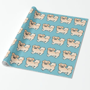 Cream Tibetan Spaniel Cartoon Dog Wrapping Paper