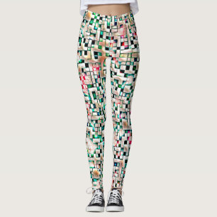 Cream tiles in textured rough style, mosaic square leggings