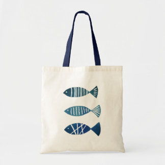 Cream Tote bag with blue fishes