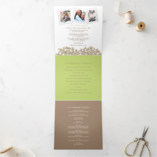 Cream tulips heart art story dedication wedding Tri-Fold programme