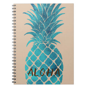 Cream Turquoise Blue Tropical Pineapple Aloha Notebook