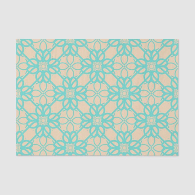 Cream Turquoise Modern Prairie Garden Folk Lattice Tissue Paper (Front)