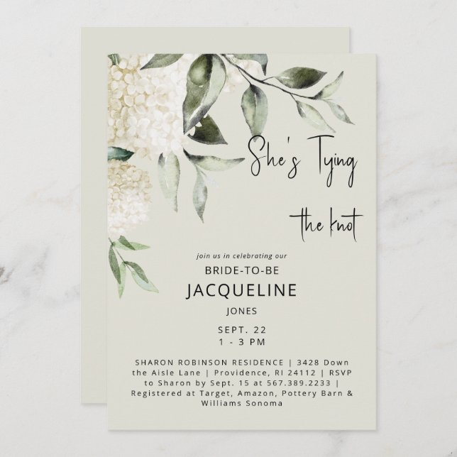Cream Tying the Knot Hydrangeas Bridal Shower Invitation (Front/Back)
