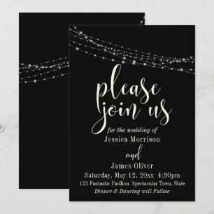 Cream Typography 30, Black 2 with Lights Wedding Invitation
