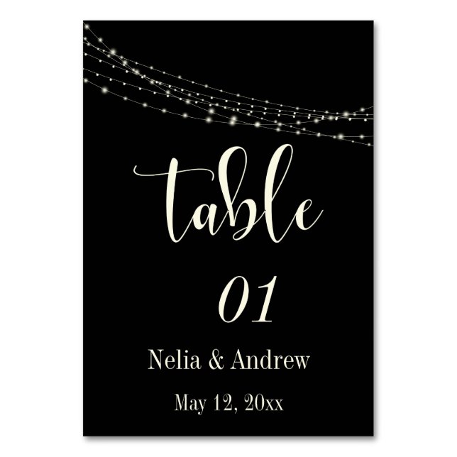 Cream Typography 30 on Black w Lights Table Number (Front)