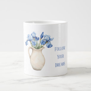 Cream Vase Purple Iris Flowers Large Coffee Mug