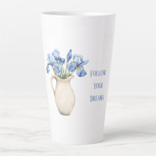 Cream Vase Purple Iris Flowers Latte Mug