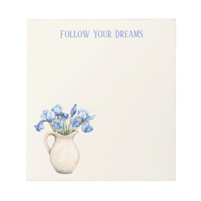 Cream Vase Purple Iris Flowers   Notepad (Front)