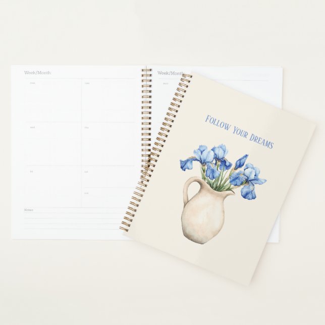 Cream Vase Purple Iris Flowers   Planner (Display)