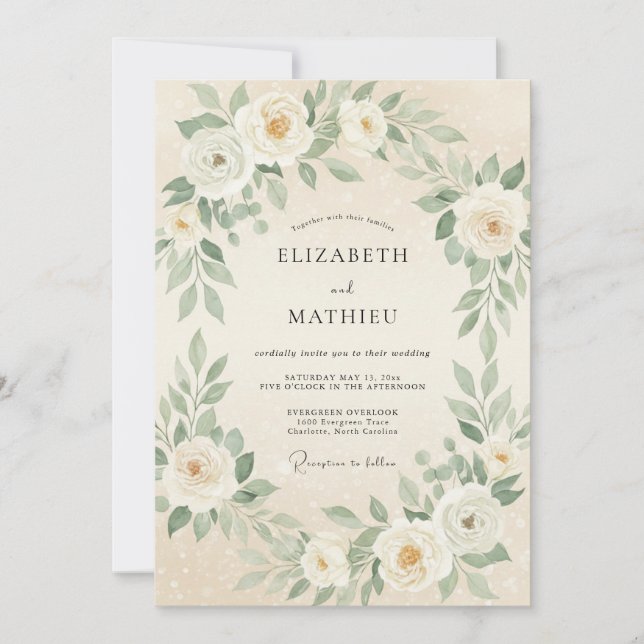 Cream Verdant Blossom Wedding Invitation (Front)