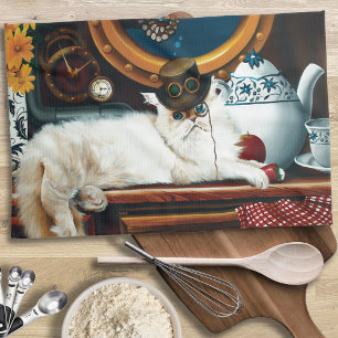 Cream Victorian Steampunk Cat Tea Party Submarine Towel