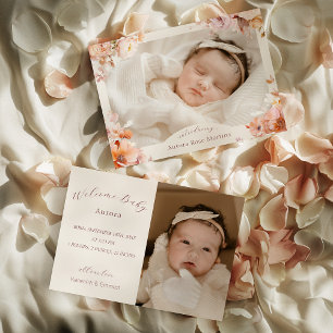 Cream Vintage Floral Fall Two Photo Birth Announcement
