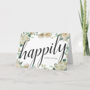 Cream Watercolor Floral Happily Ever After Wedding Card