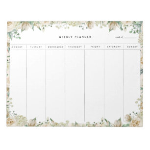 Cream Watercolor Floral Weekly Planner Notepad