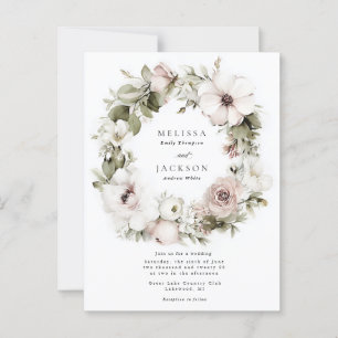 Cream Watercolor Flower Wreath Wedding Postcard