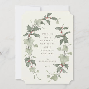 Cream Watercolor Holly & Ivy Holiday Card