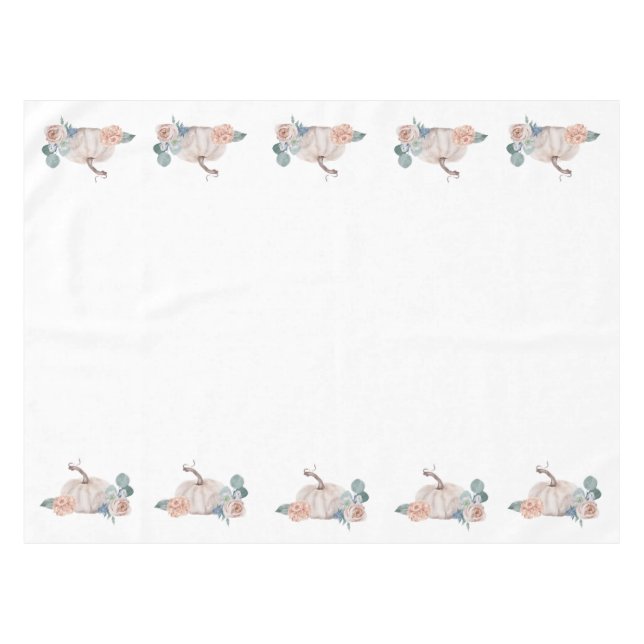 Cream watercolor pumpkin floral baby shower tablecloth (Front (Horizontal))