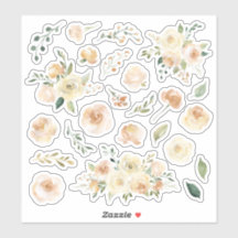 Cream Watercolor Roses Floral Bouquets Sheet