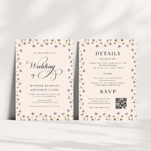 Cream Watercolor Wildflower Calligraphy Wedding Invitation